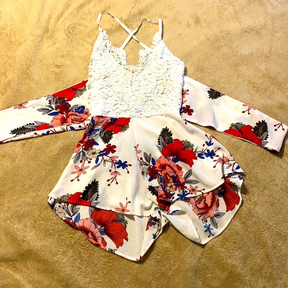 White lace flower Romper.